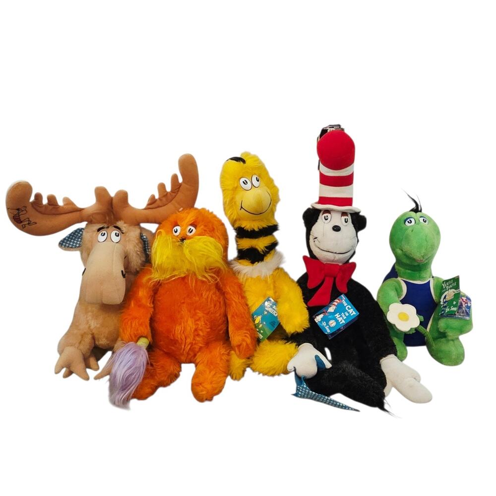 Vintage 1983 Coleco Dr Seuss Plush Lot Thidwick Lorax Sneetch Yertle Cat Hat